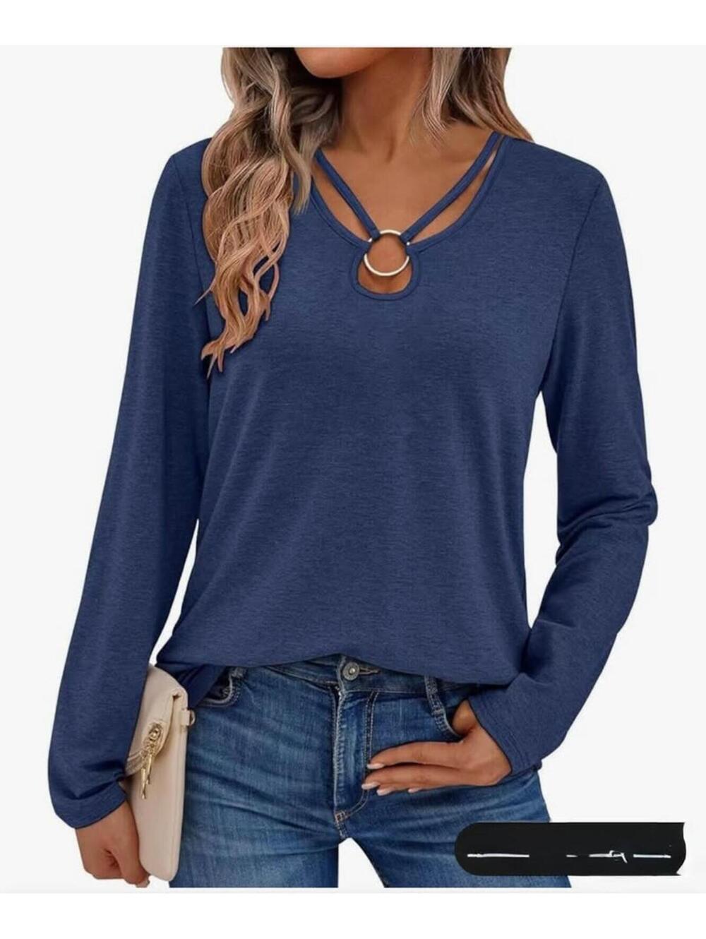 Women's Long Sleeve Top with  Keyhole Neck